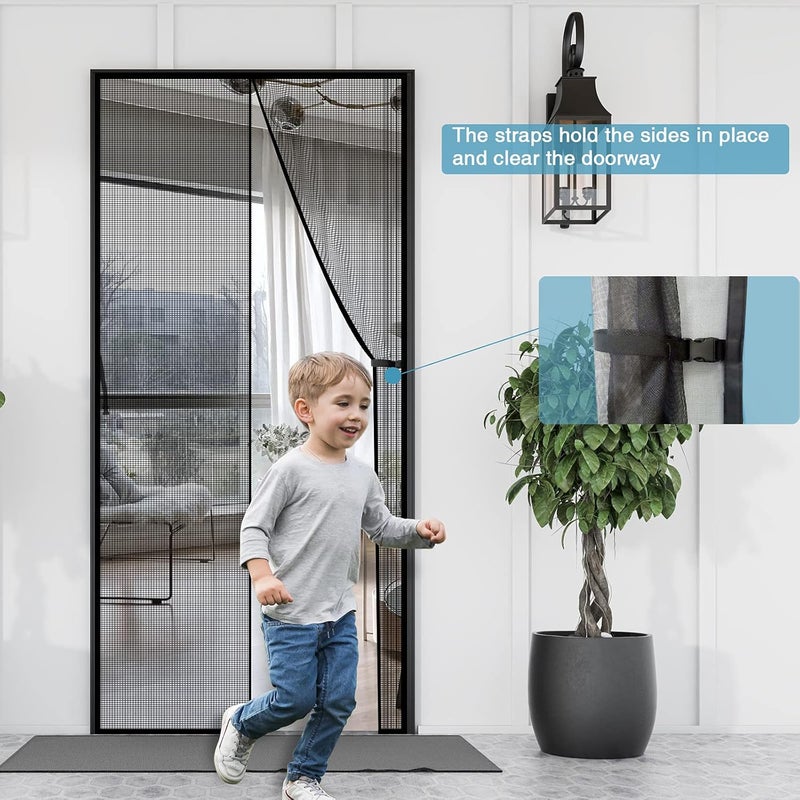 YRH Magnetic Fly Screen Door,Fiberglass Enhanced Screen Mesh,with Stay Open Buckles,Heavy Duty Self-Sealing Mesh,(Fit for Door Size:32x80 Inch,Screen Itself Size:34x82 Inch,Black) - Image 4